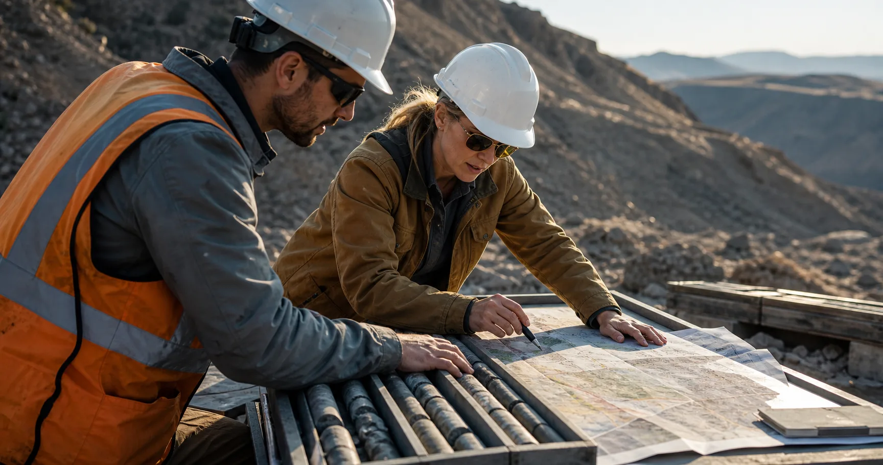 Specialists reviewing natural-resources project materials in the field